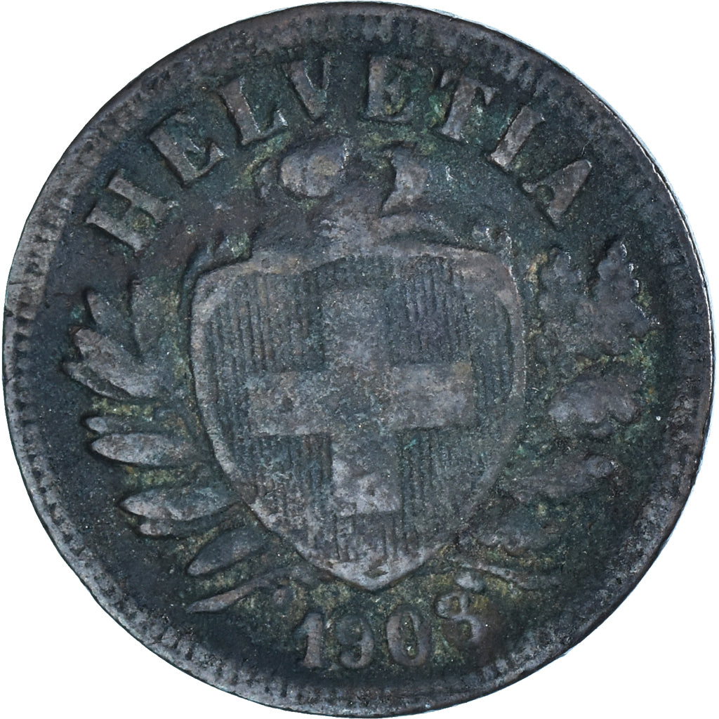 Coin, Switzerland, 2 Rappen, 1908, Bern, VF(20-25), Bronze, KM:4.2