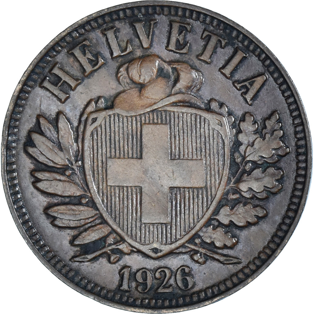 Munten, Zwitserland, 2 Rappen, 1926, Bern, ZF+, Bronzen, KM:4.2