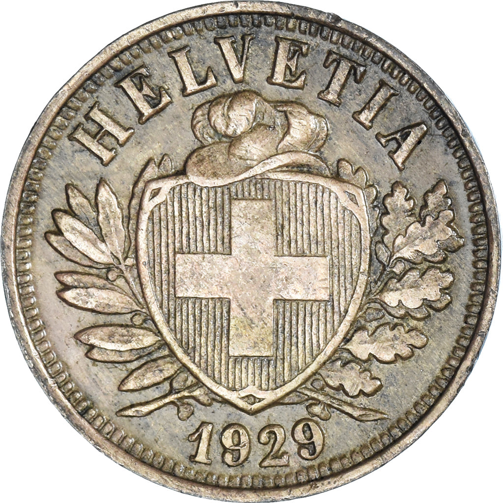 Coin, Switzerland, 2 Rappen, 1929, Bern, EF(40-45), Bronze, KM:4.2