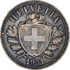 Coin, Switzerland, 2 Rappen, 1931, Bern, EF(40-45), Bronze, KM:4.2