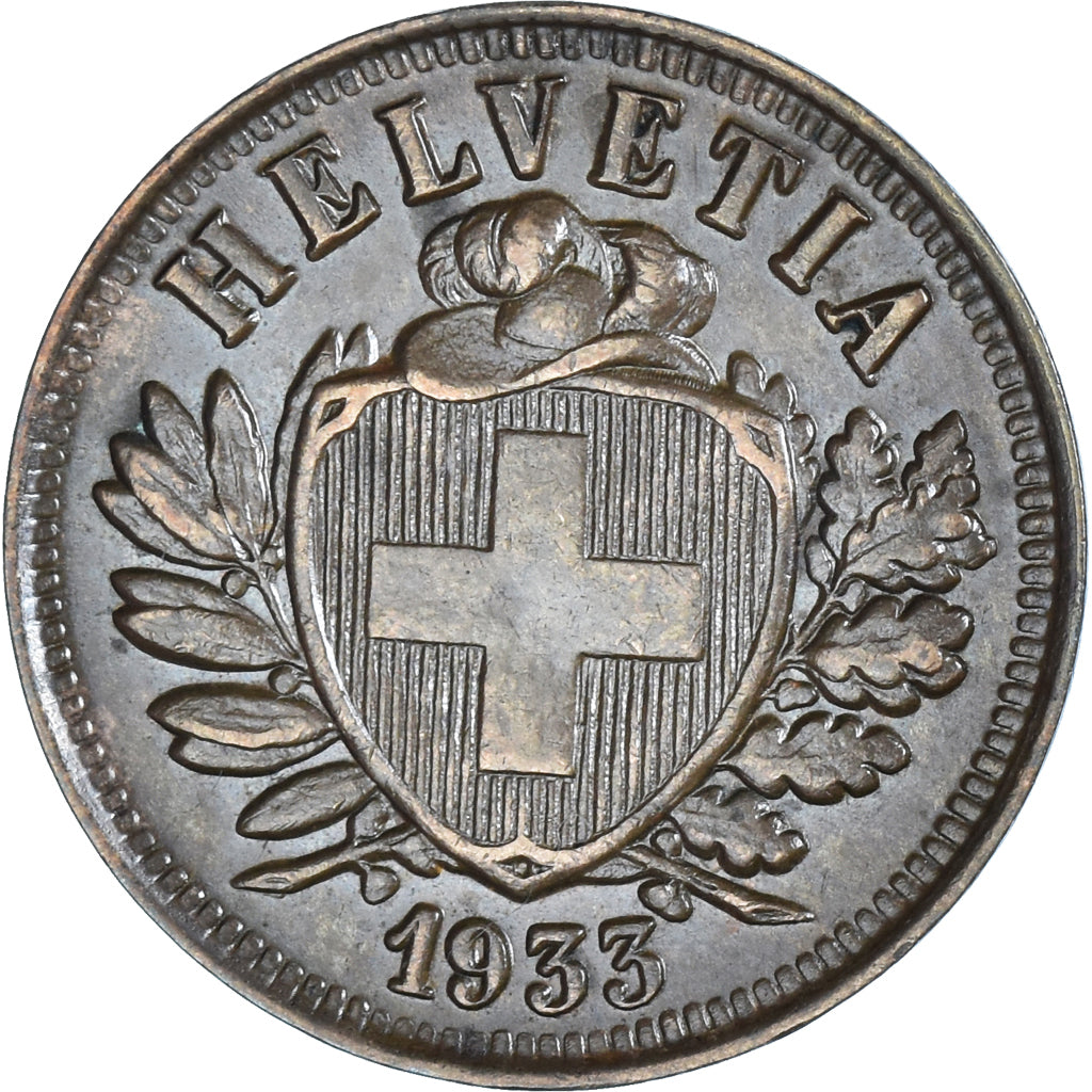 Coin, Switzerland, 2 Rappen, 1933, Bern, AU(50-53), Bronze, KM:4.2a