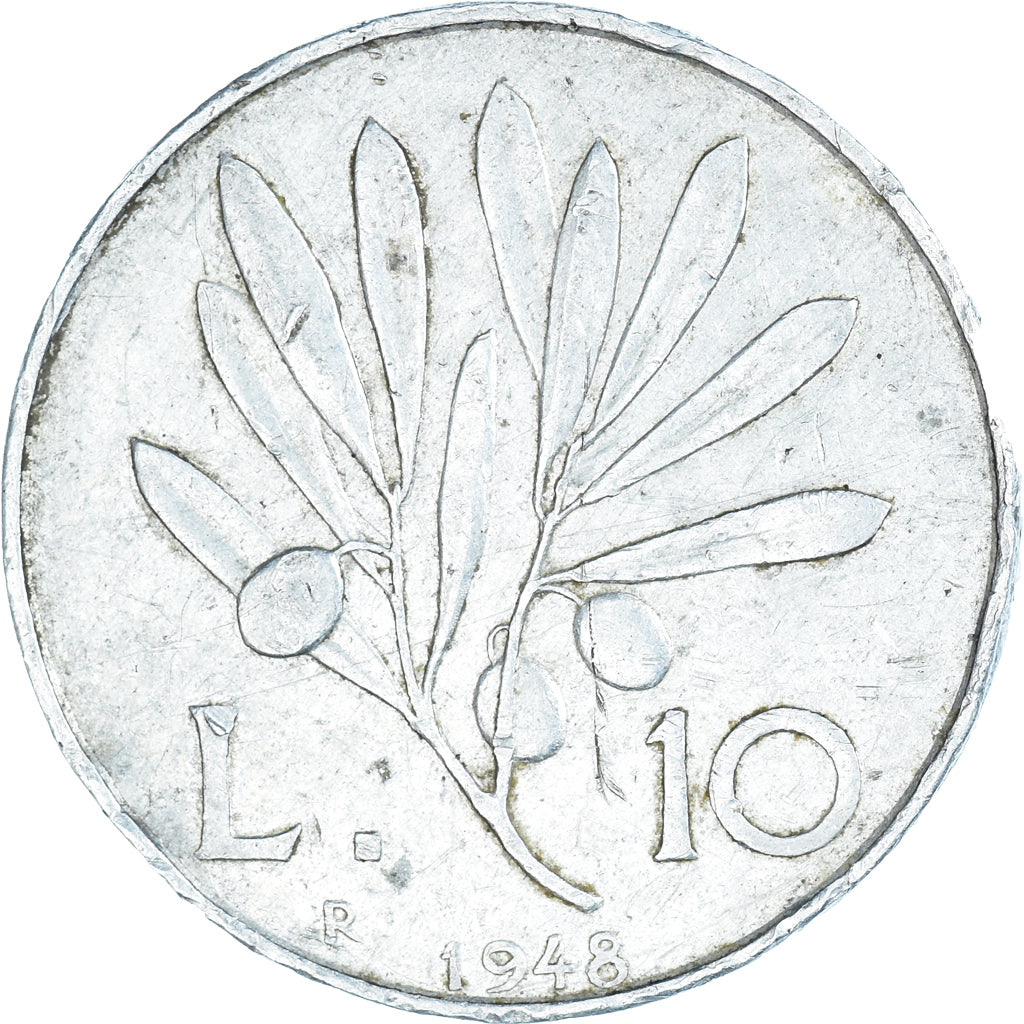 Coin, Italy, 10 Lire, 1948, Rome, VF(30-35), Aluminum, KM:90