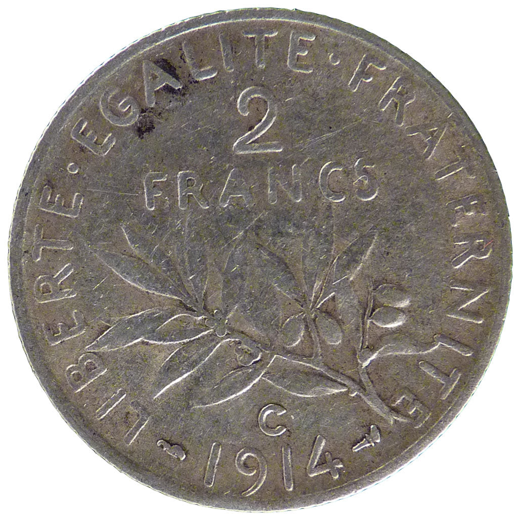FRANCE, 2 Francs, 1914, Castelsarrasin, AU(50-53), Silver, Gadoury #532, 9.90