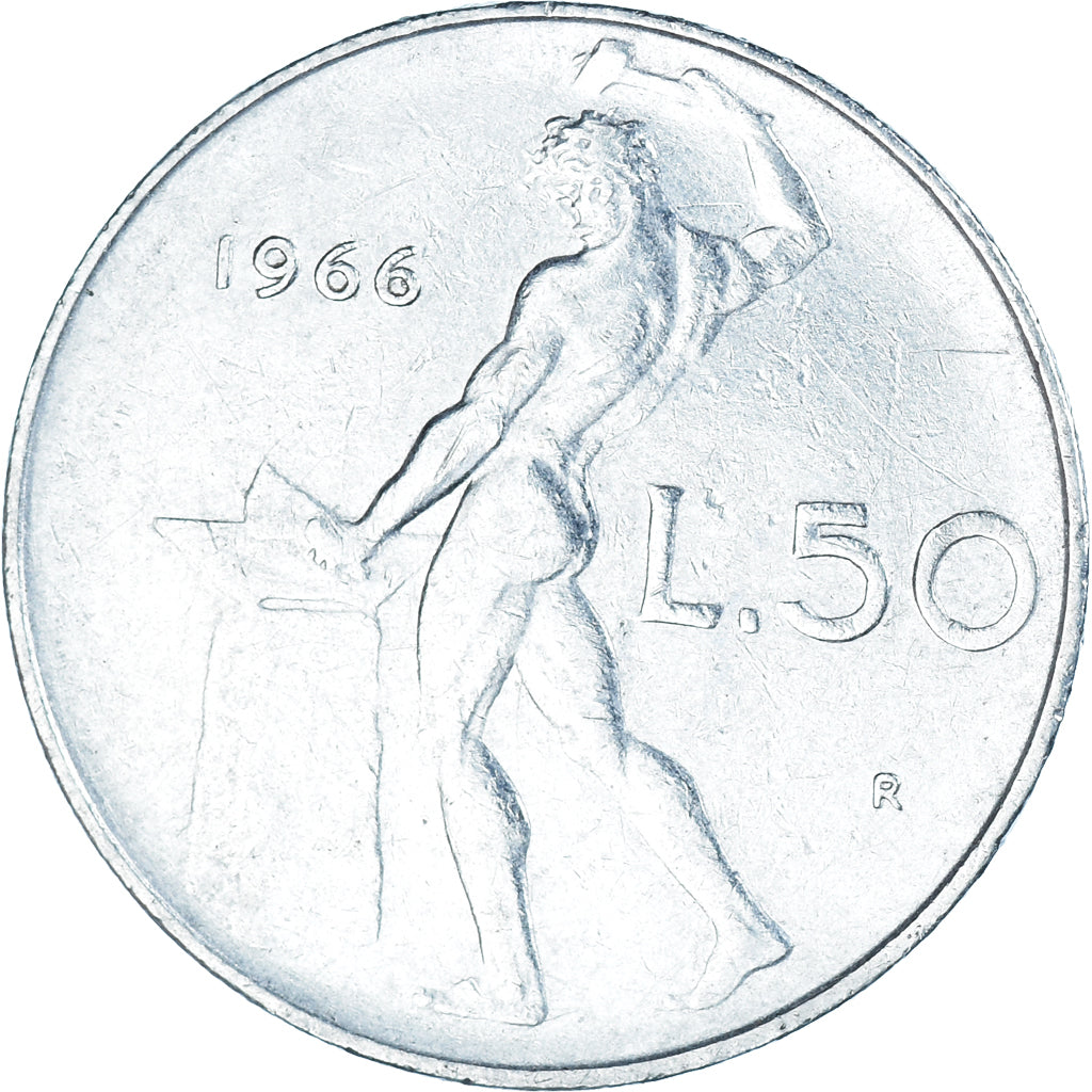Moneta, Włochy, 50 Lire, 1966, Rome, AU(50-53), Stal nierdzewna, KM:95.1