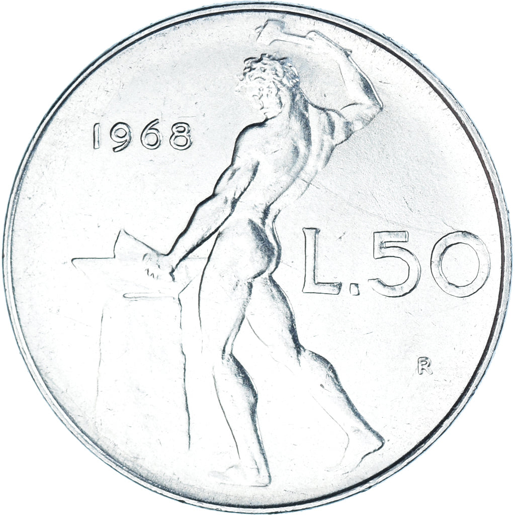 Moneta, Włochy, 50 Lire, 1968, Rome, AU(50-53), Stal nierdzewna, KM:95.1