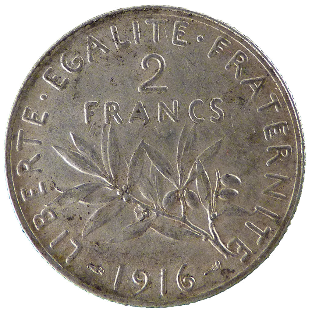 FRANCE, Semeuse, 2 Francs, 1916, Paris, KM #845.1, MS(60-62), Silver, 27,...