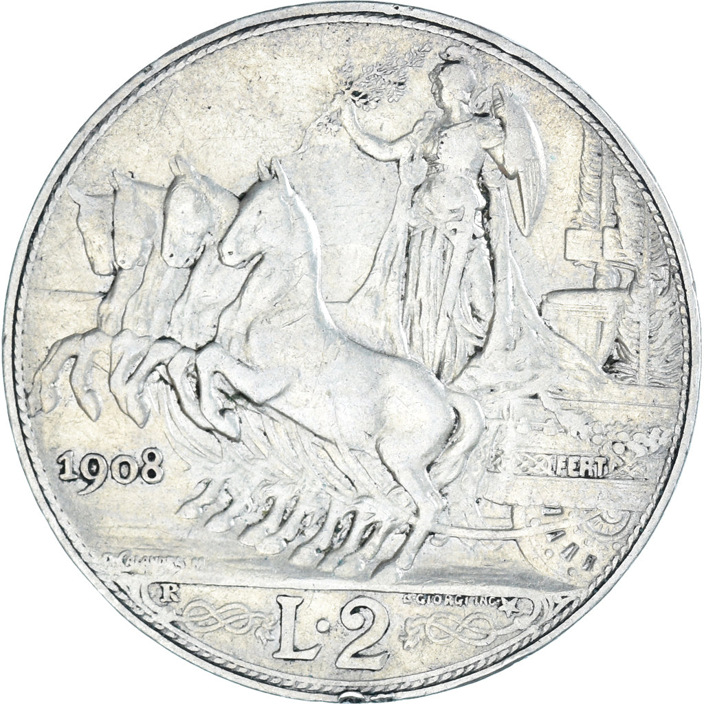 Monnaie, Italie, Vittorio Emanuele III, 2 Lire, 1908, Rome, TB+, Argent, KM:46