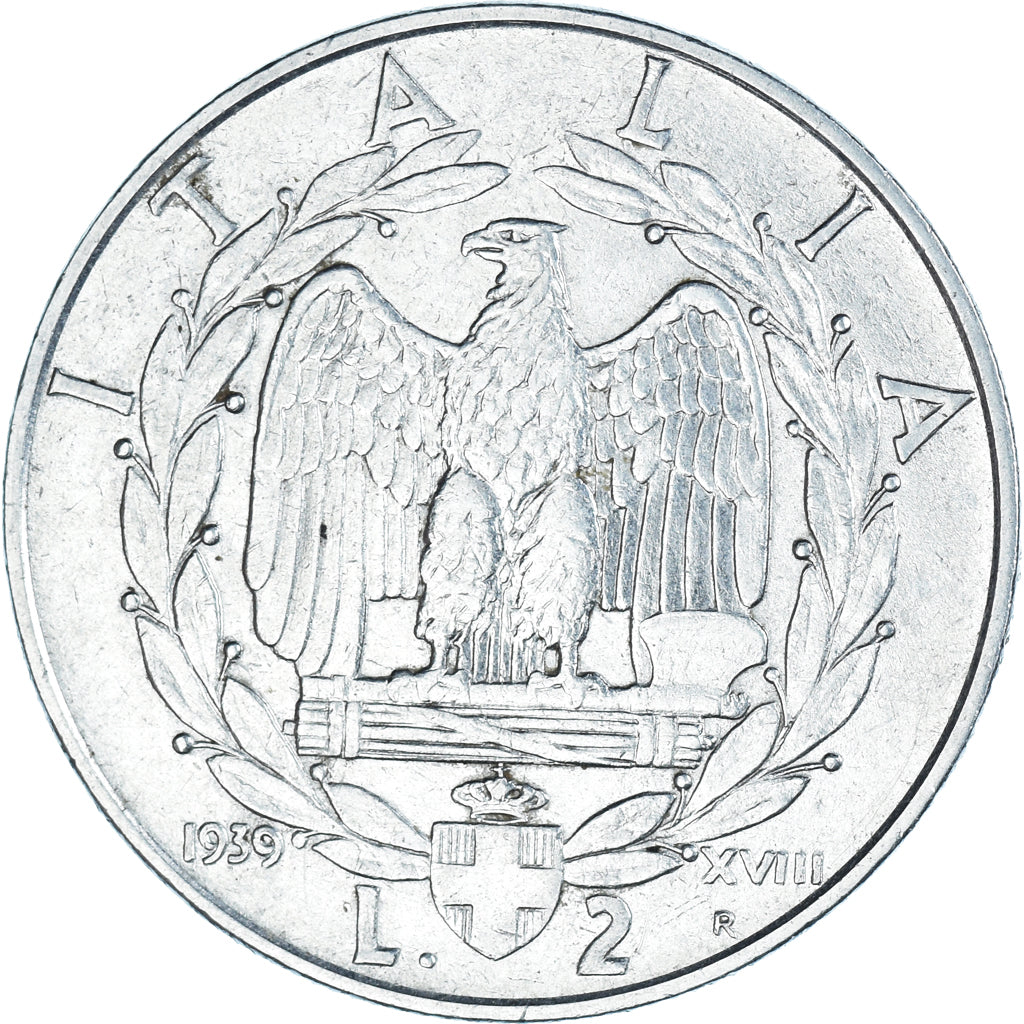 Moneta, Włochy, Vittorio Emanuele III, 2 Lire, 1939, Rome, EF(40-45), Stal