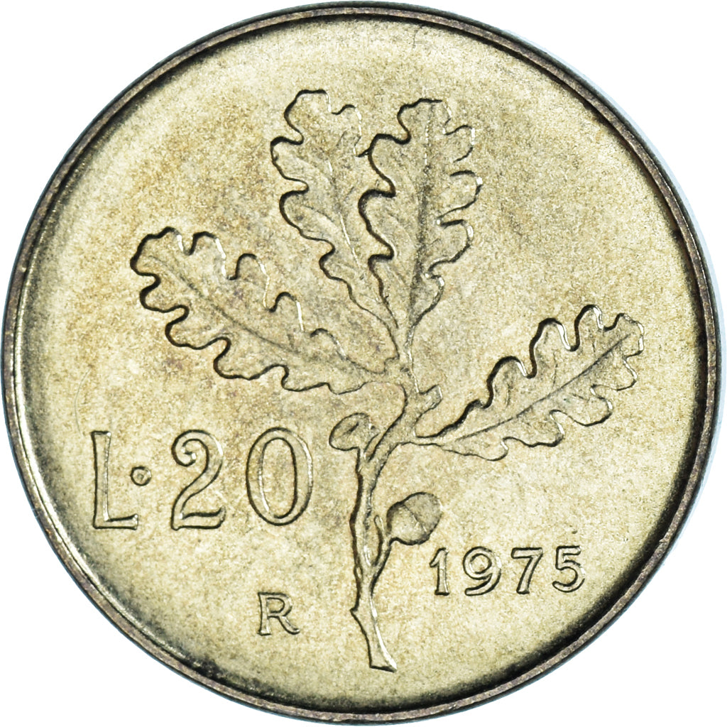 Munten, Italië, 20 Lire, 1975, Rome, UNC-, Aluminum-Bronze, KM:97.2