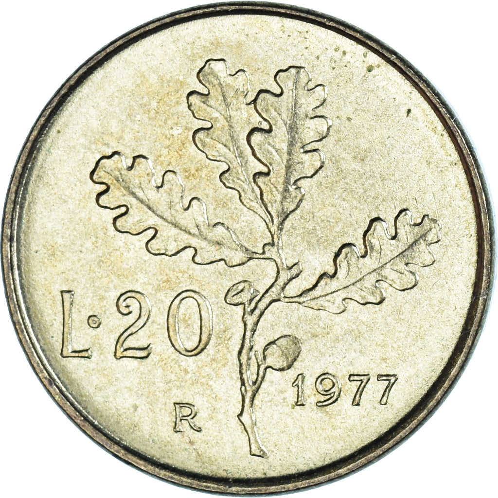 Munten, Italië, 20 Lire, 1977, Rome, PR, Aluminum-Bronze, KM:97.2