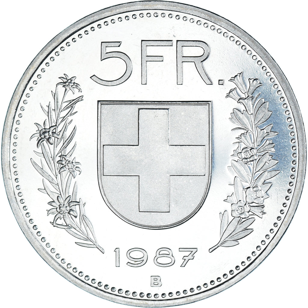 Coin, Switzerland, 5 Francs, 1987, Bern, BE, MS(65-70), Copper-nickel, KM:40a.3