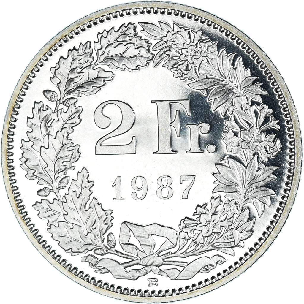 Moneta, Szwajcaria, 2 Francs, 1987, Bern, BE, MS(65-70), Miedź-Nikiel, KM:21a.3