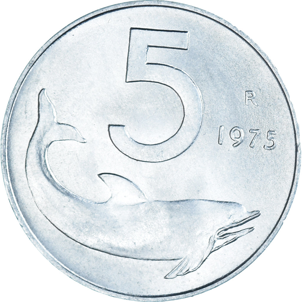 Coin, Italy, 5 Lire, 1975, Rome, MS(63), Aluminum, KM:92