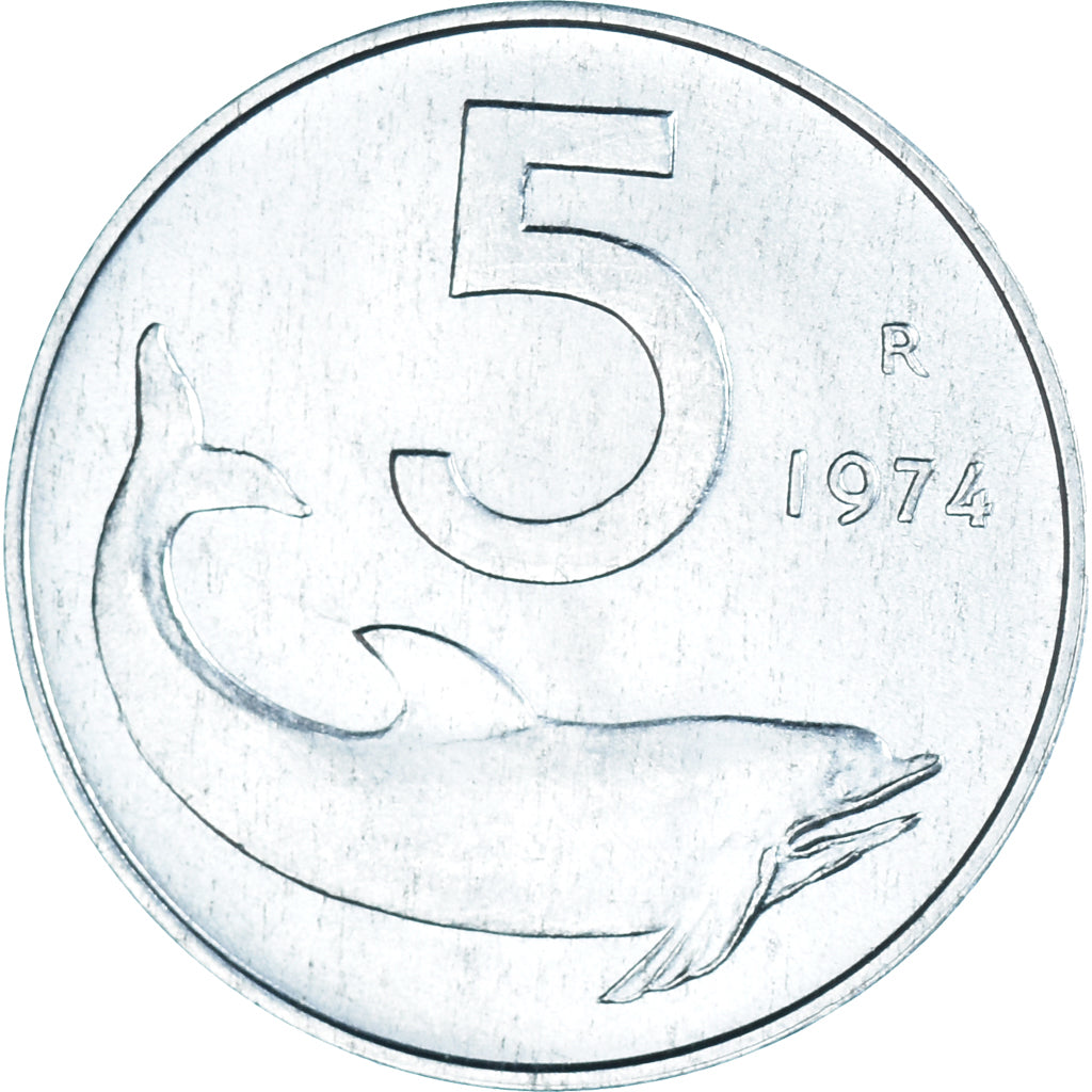 Munten, Italië, 5 Lire, 1974, Rome, UNC-, Aluminium, KM:92