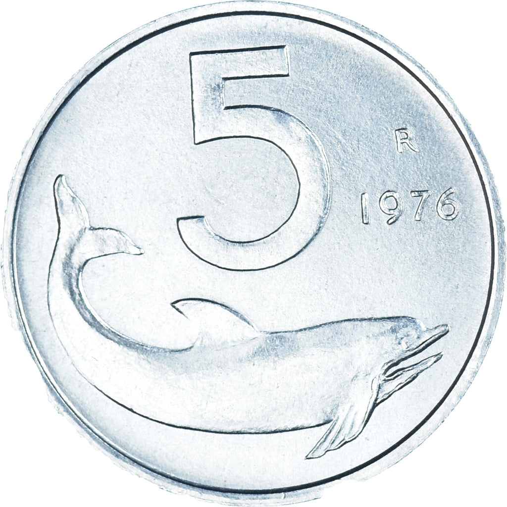 Coin, Italy, 5 Lire, 1976, Rome, MS(63), Aluminum, KM:92