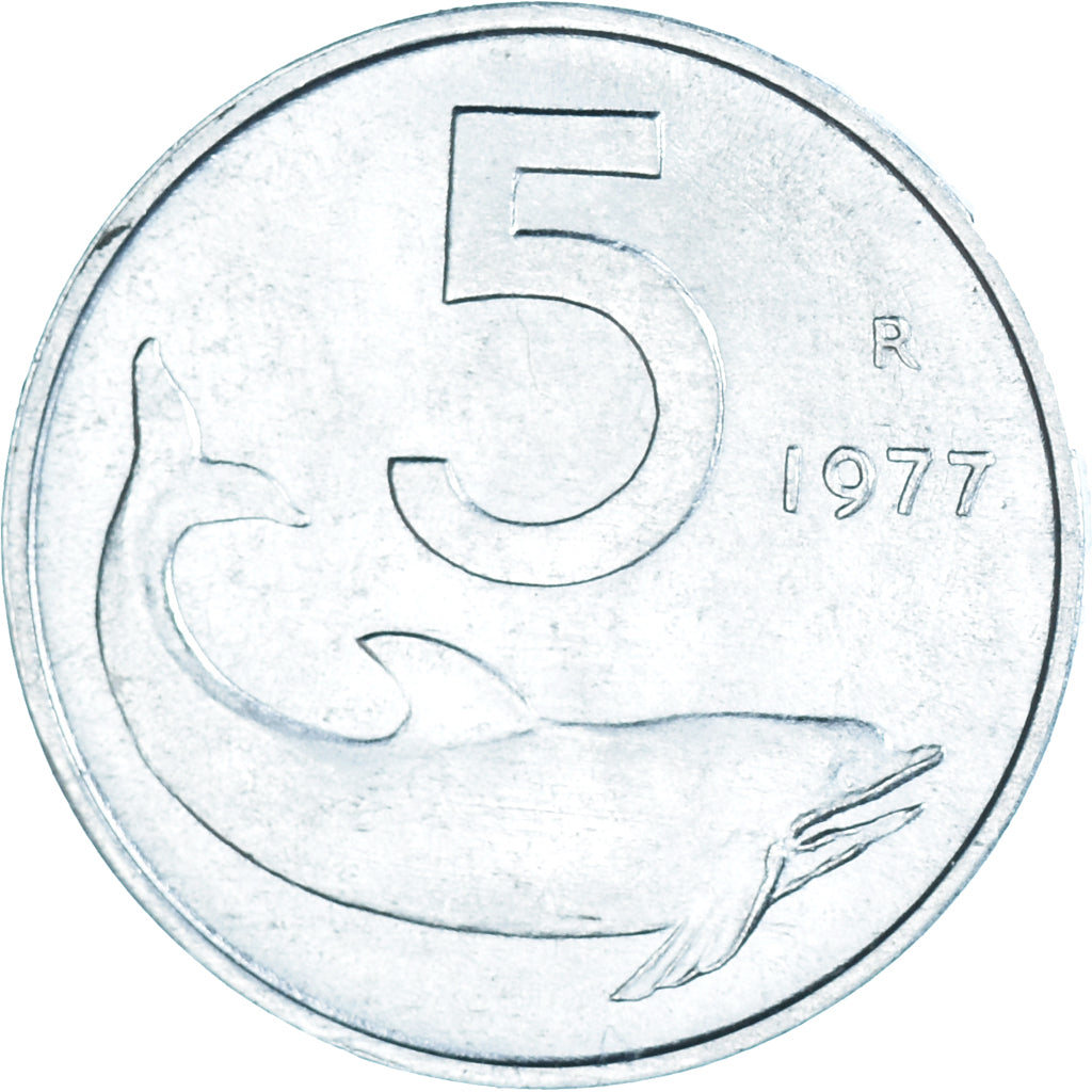 Coin, Italy, 5 Lire, 1977, Rome, MS(63), Aluminum, KM:92