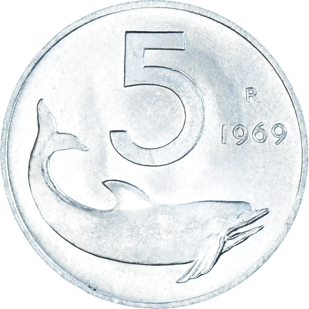 Monnaie, Italie, 5 Lire, 1969, Rome, TTB+, Aluminium, KM:92