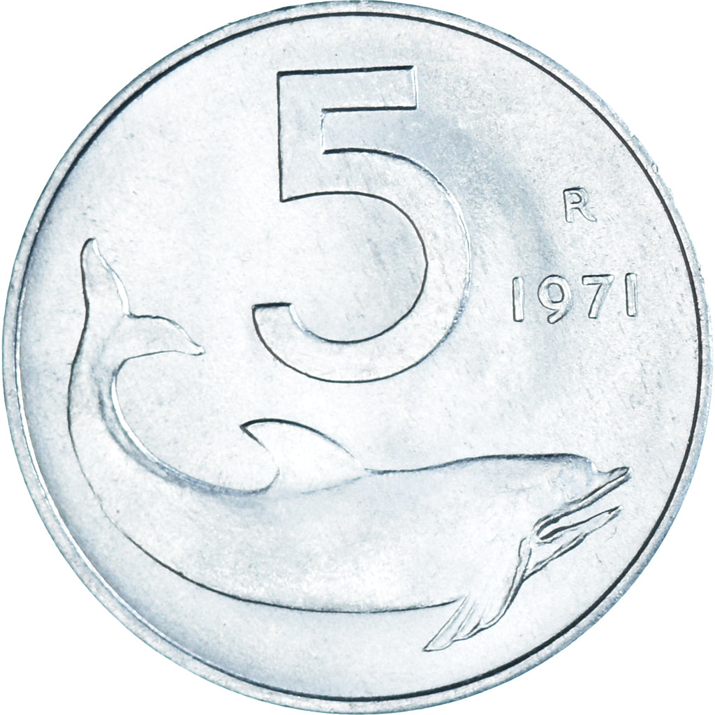 Munten, Italië, 5 Lire, 1971, Rome, ZF+, Aluminium, KM:92