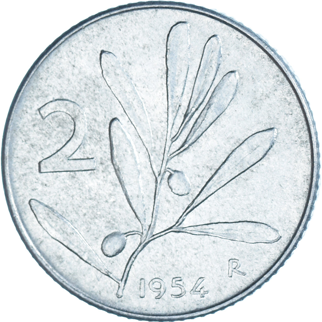 Coin, Italy, 2 Lire, 1954, Rome, EF(40-45), Aluminum, KM:94