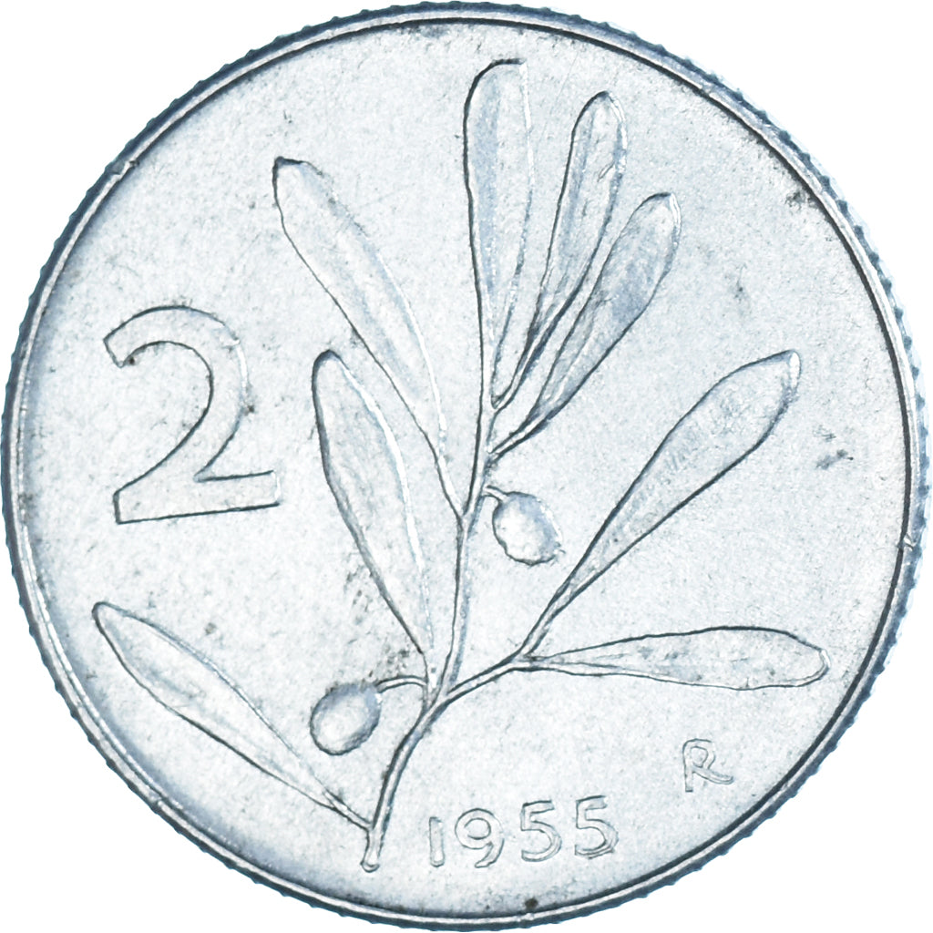 Coin, Italy, 2 Lire, 1955, Rome, EF(40-45), Aluminum, KM:94