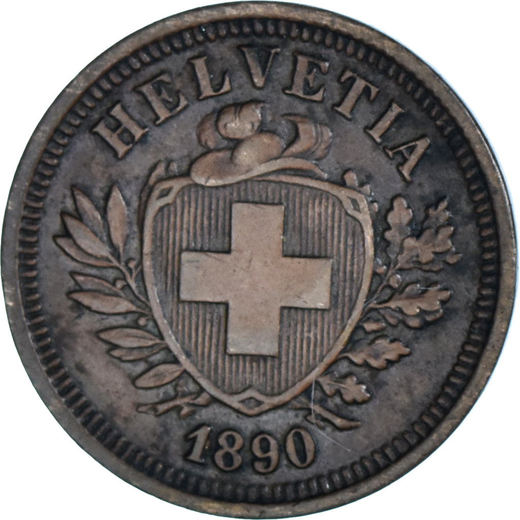 Coin, Switzerland, Rappen, 1890, Bern, AU(50-53), Bronze, KM:3.1