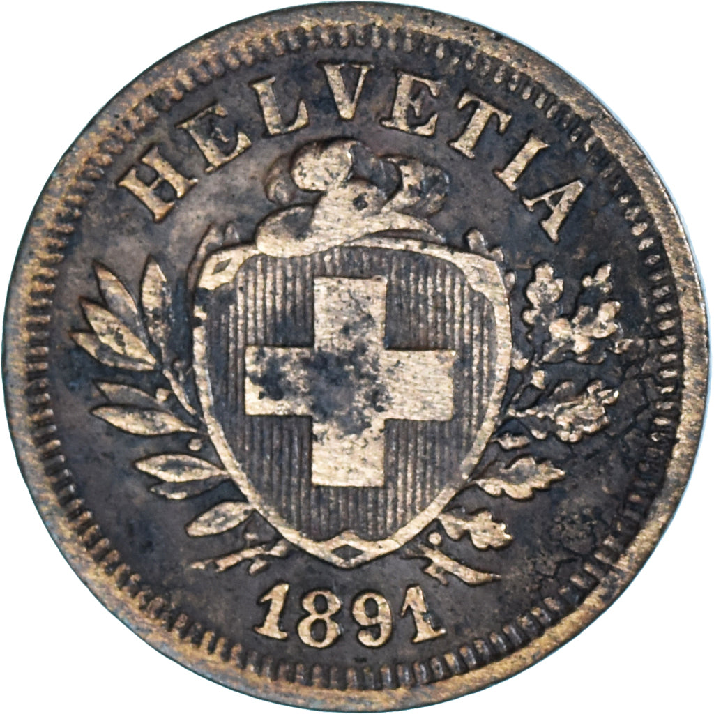 Moneta, Szwajcaria, Rappen, 1891, Bern, EF(40-45), Brązowy, KM:3.1