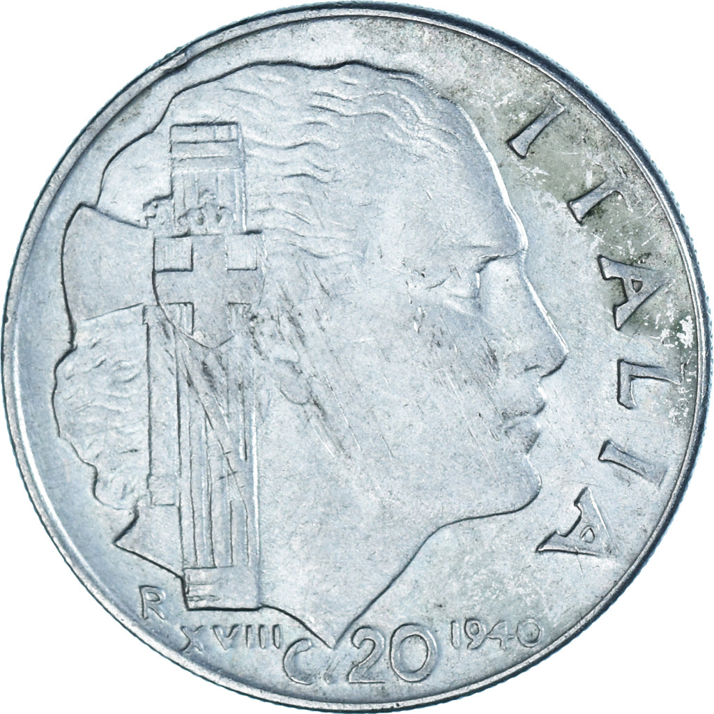 Moeda, Itália, Vittorio Emanuele III, 20 Centesimi, 1940, Rome, VF(20-25), Aço