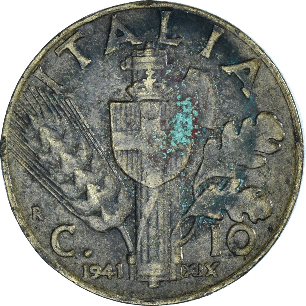 Moeda, Itália, Vittorio Emanuele III, 10 Centesimi, 1941, Rome, VF(20-25)