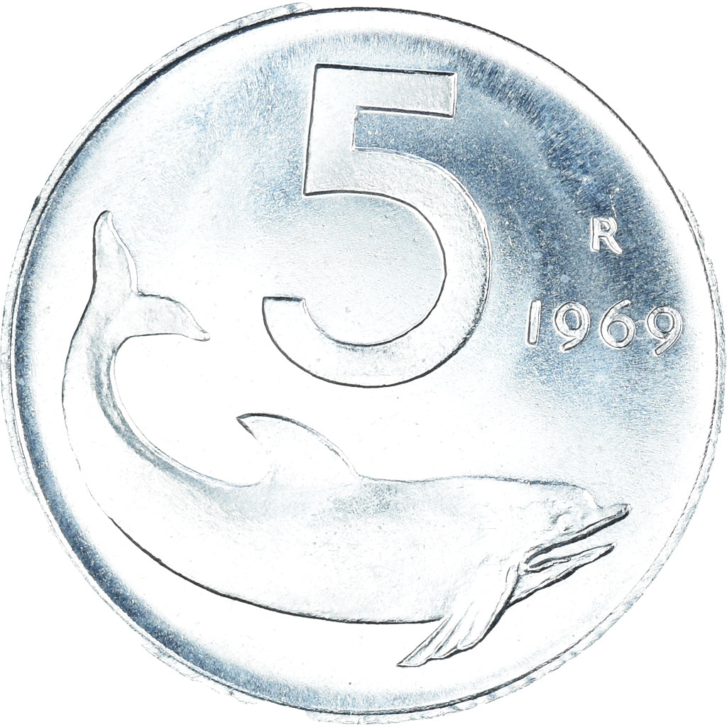 Coin, Italy, 5 Lire, 1969, Rome, MS(63), Aluminum, KM:92