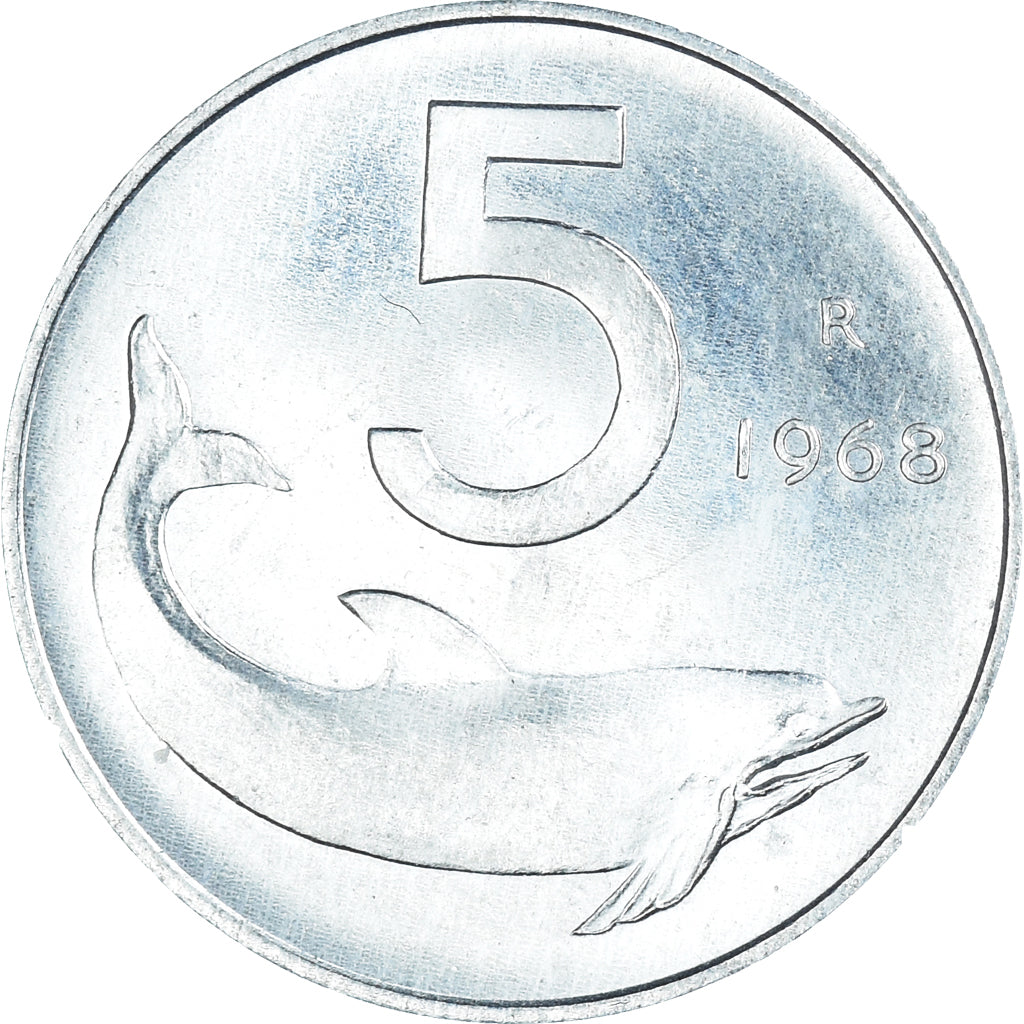 Coin, Italy, 5 Lire, 1968, Rome, MS(63), Aluminum, KM:92