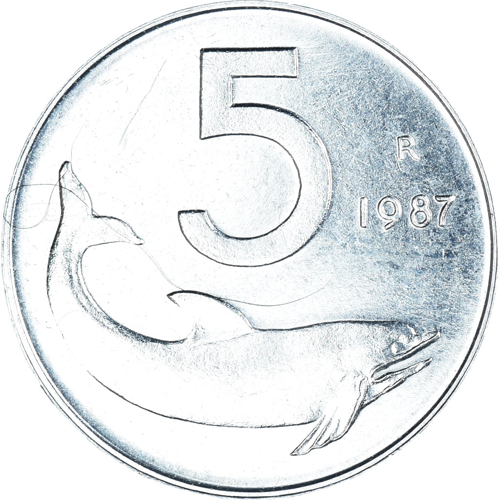 Moeda, Itália, 5 Lire, 1987, Rome, MS(63), Alumínio, KM:92