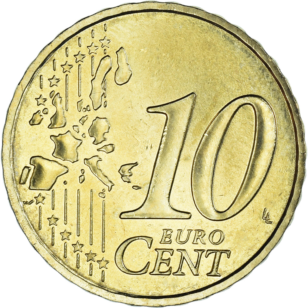 Monaco, 10 Euro Cent, 2002, Paris, MS(63), Brass, KM:170