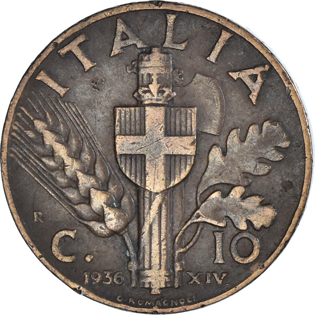 Coin, Italy, Vittorio Emanuele III, 10 Centesimi, 1936, Rome, EF(40-45), Copper