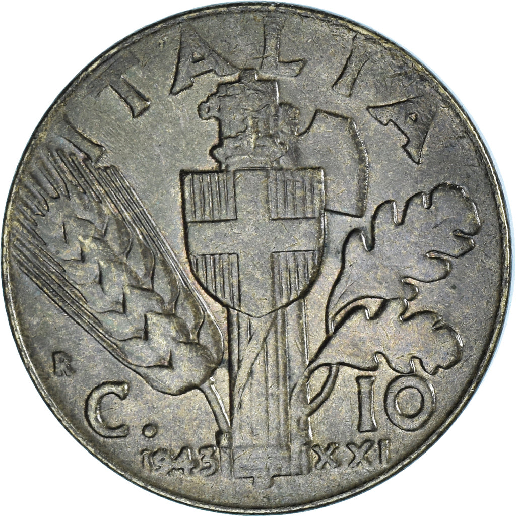 Moeda, Itália, Vittorio Emanuele III, 10 Centesimi, 1943, Rome, VF(30-35)