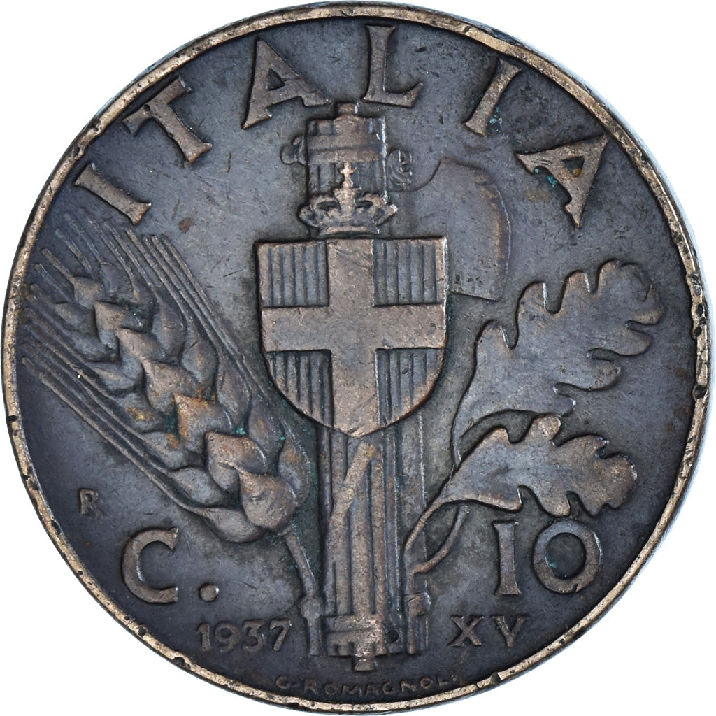 Coin, Italy, Vittorio Emanuele III, 10 Centesimi, 1937, Rome, EF(40-45), Copper