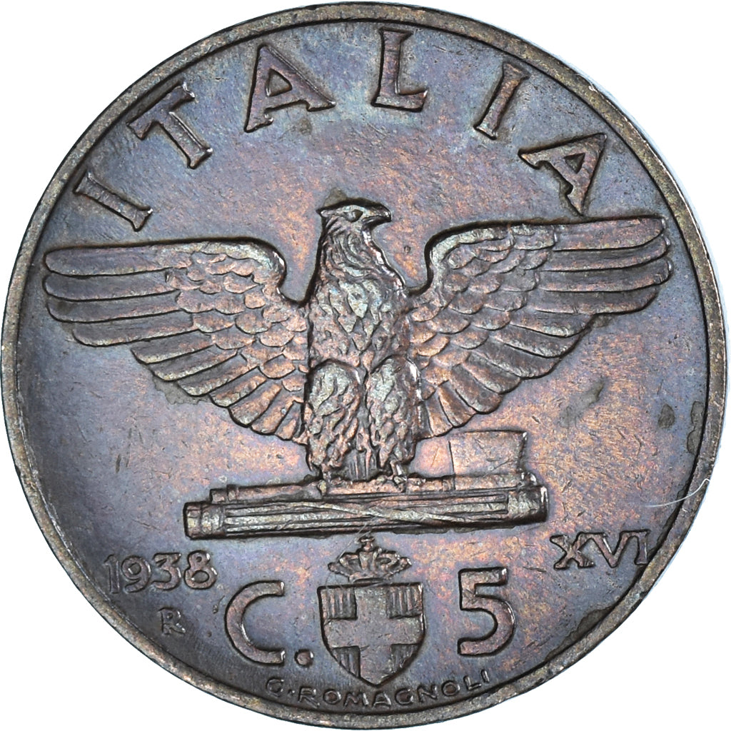 Monnaie, Italie, Vittorio Emanuele III, 5 Centesimi, 1938, Rome, TTB+, Bronze