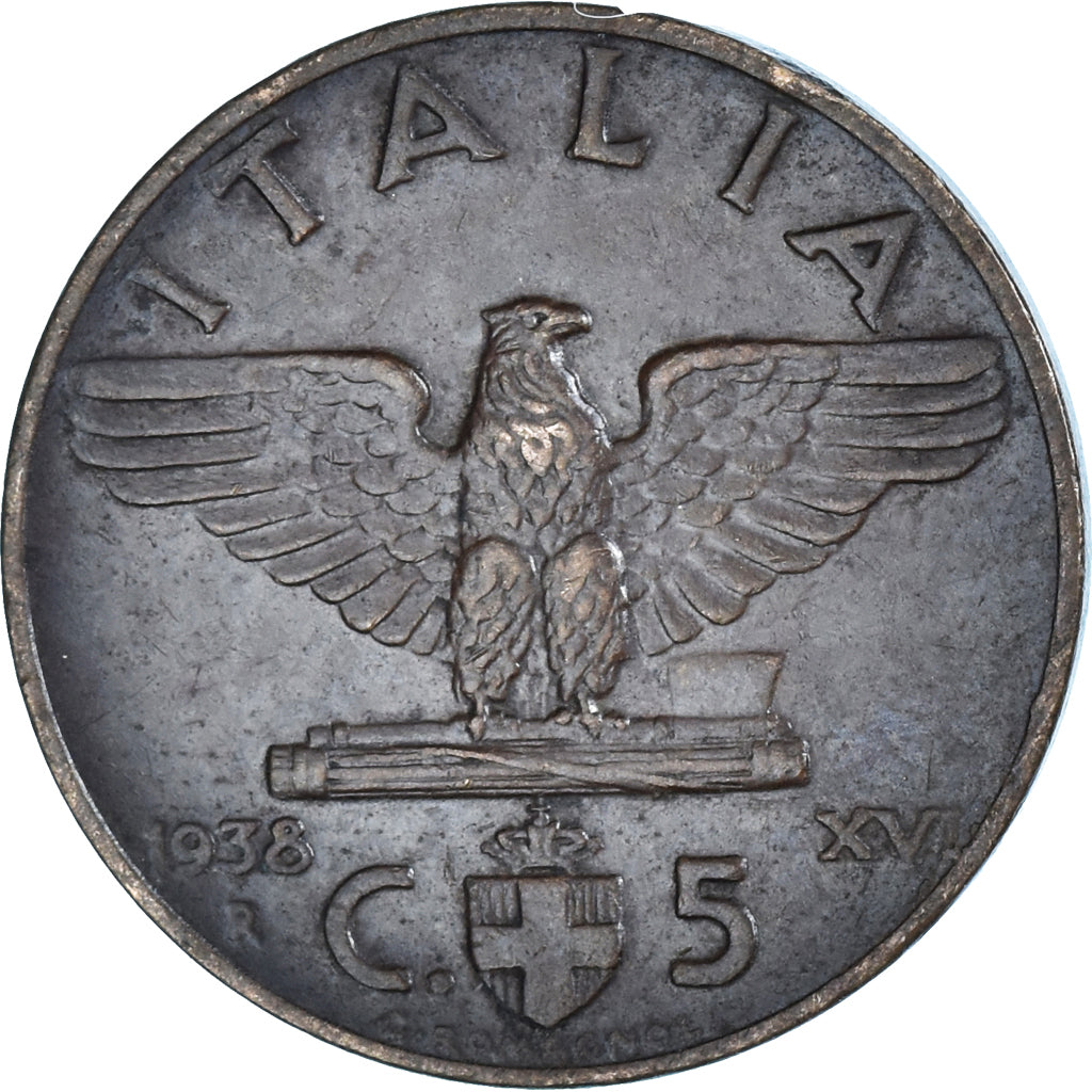 Coin, Italy, Vittorio Emanuele III, 5 Centesimi, 1938, Rome, AU(50-53), Bronze
