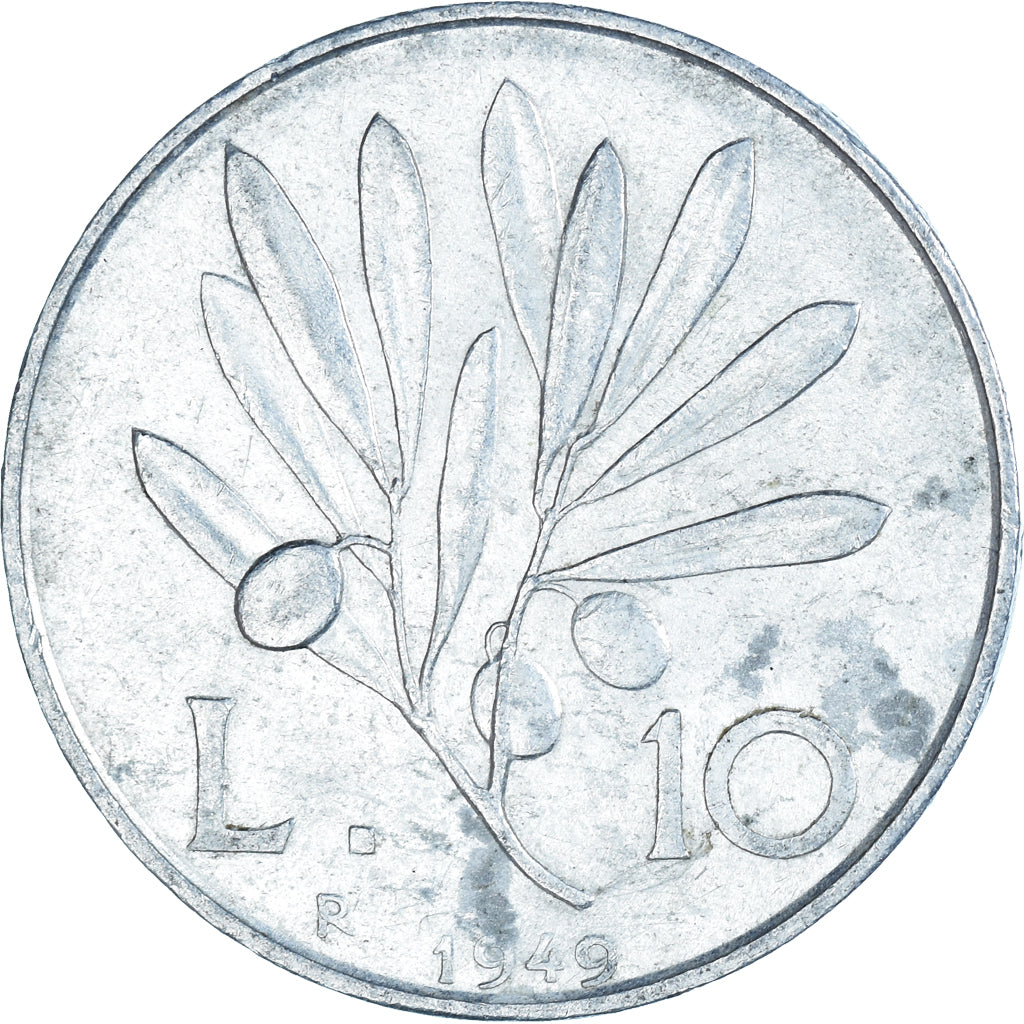 Moeda, Itália, 10 Lire, 1949, Rome, VF(20-25), Alumínio, KM:90
