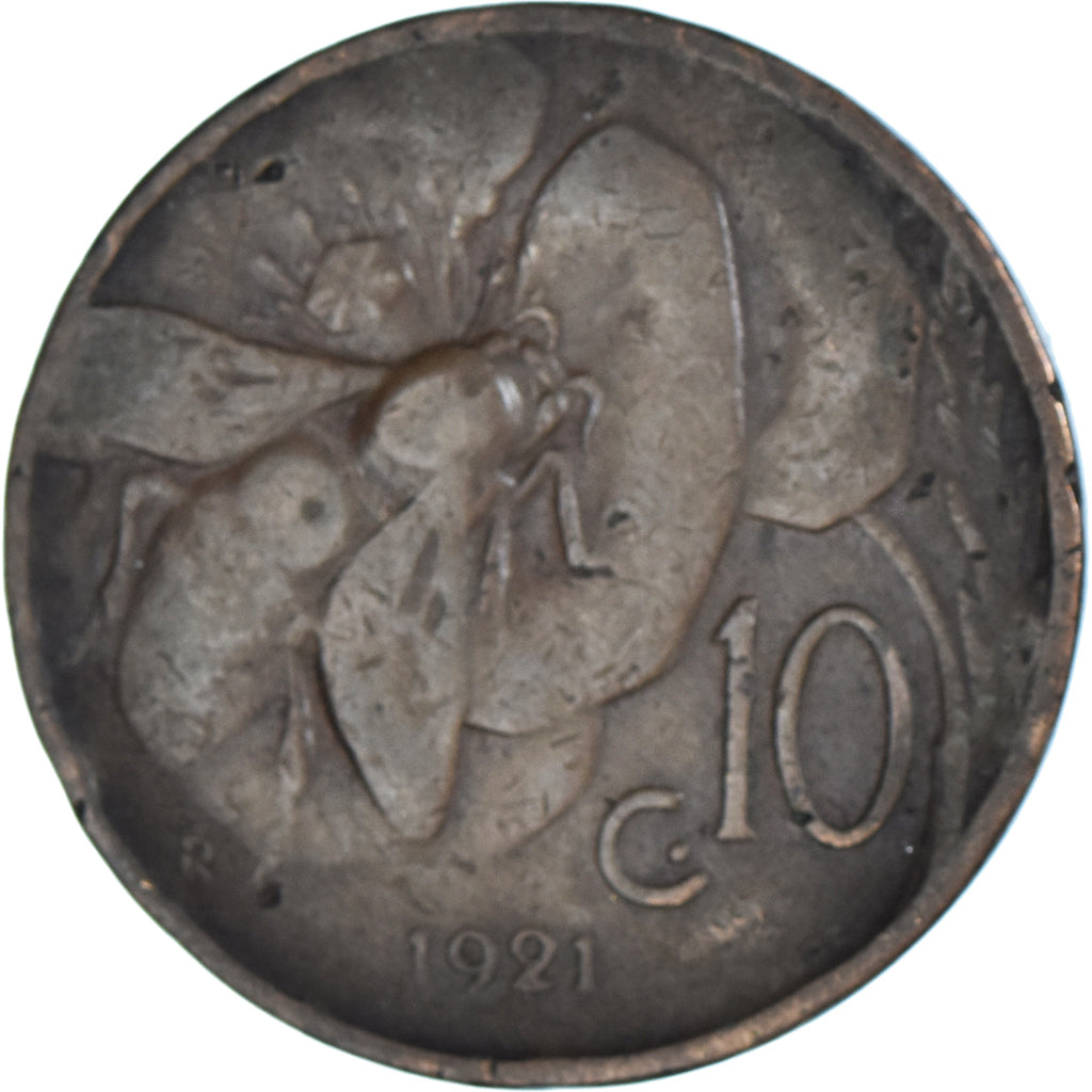 Moeda, Itália, Vittorio Emanuele III, 10 Centesimi, 1921, Rome, VF(30-35)