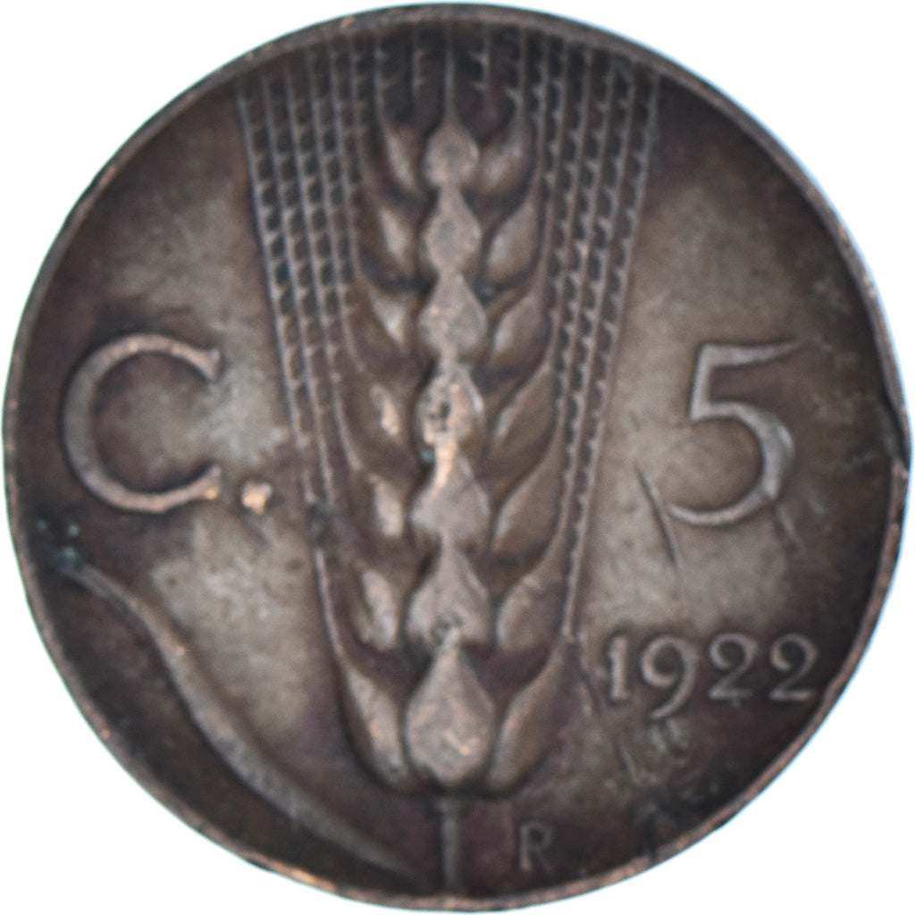 Moeda, Itália, Vittorio Emanuele III, 5 Centesimi, 1922, Rome, VF(20-25)