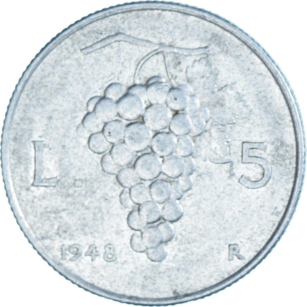Moneda, Italia, 5 Lire, 1948, Rome, BC+, Aluminio, KM:89