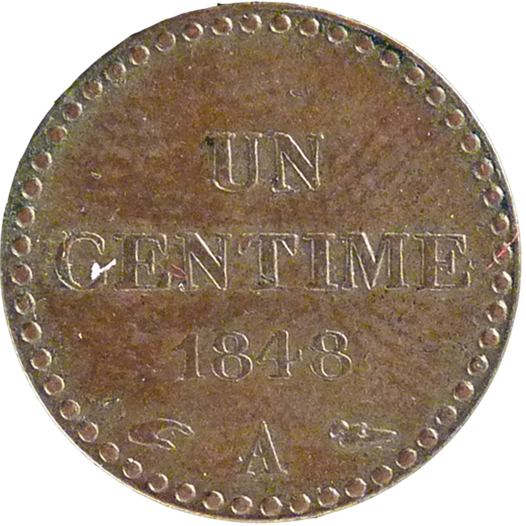 FRANCE, Dupré, Centime, 1848, Paris, KM #754, AU(55-58), Bronze, Gadoury #84, 2.