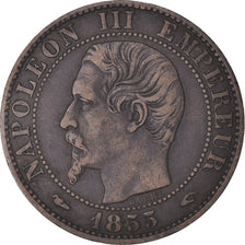 Moneta, Francia, Napoleon III, 5 Centimes, 1855, Paris, BB, Bronzo, KM:777.1