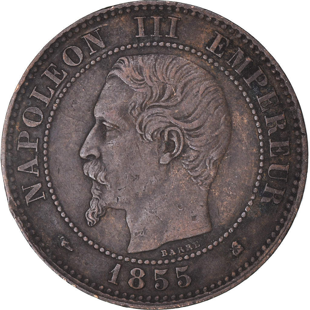 Monnaie, France, Napoléon III, 2 Centimes, 1855, Bordeaux, Chien / Dog, TTB