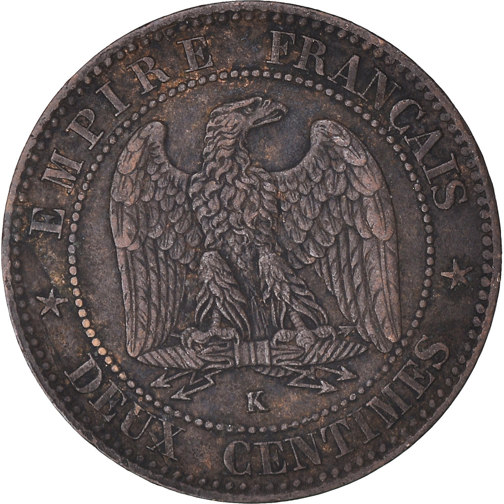 Monnaie, France, Napoléon III, 2 Centimes, 1855, Bordeaux, Chien / Dog, TTB