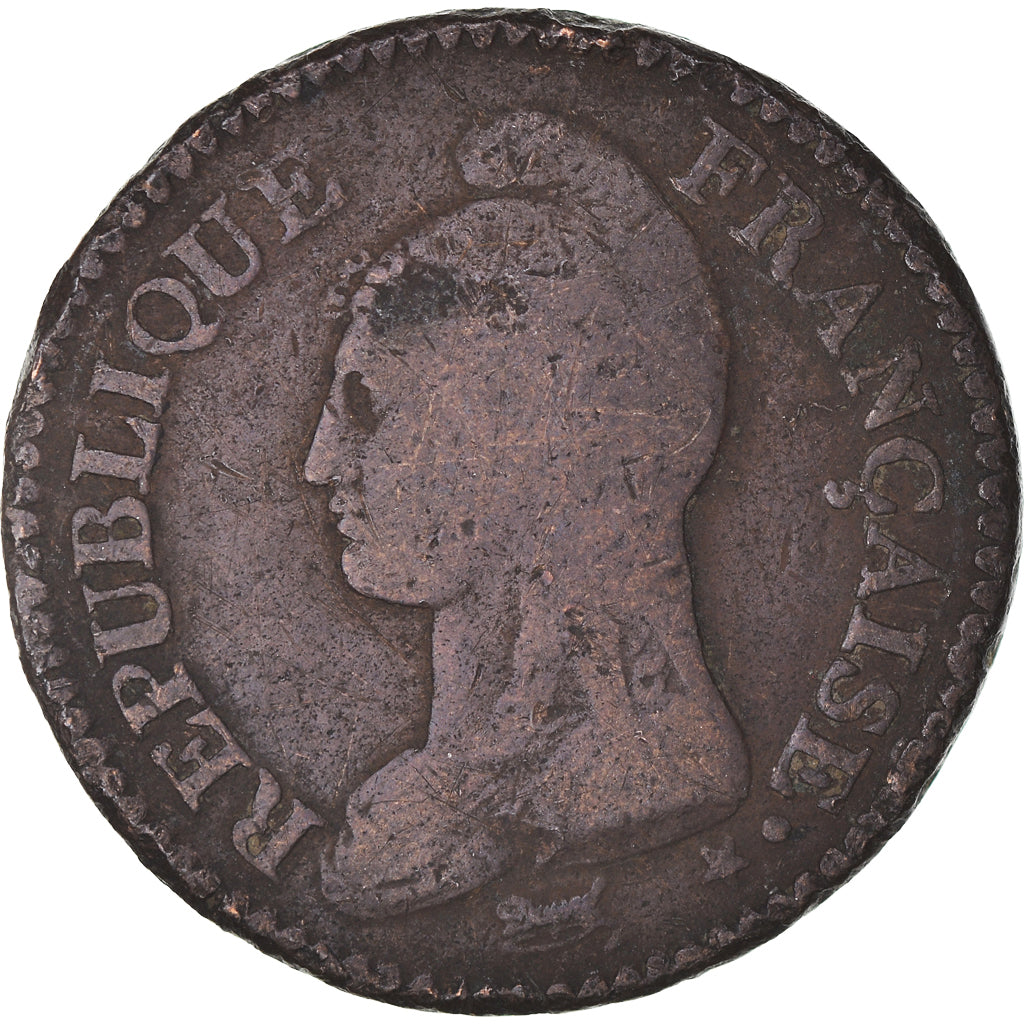 Moneda, Francia, Dupré, Decime, 1799, Paris, An 7., BC+, Bronce, KM:644.1