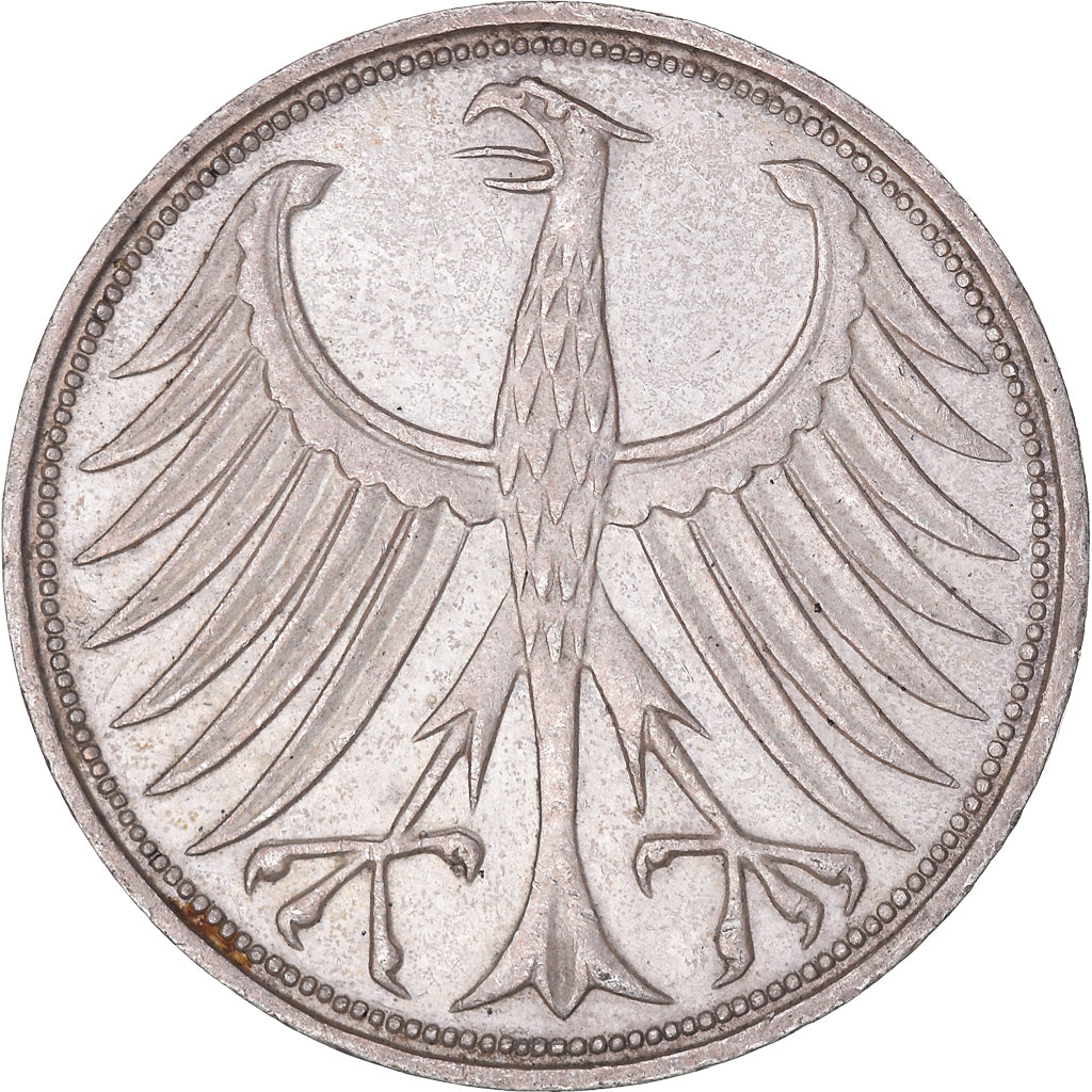 Coin, GERMANY - FEDERAL REPUBLIC, 5 Mark, 1964, Stuttgart, EF(40-45), Silver
