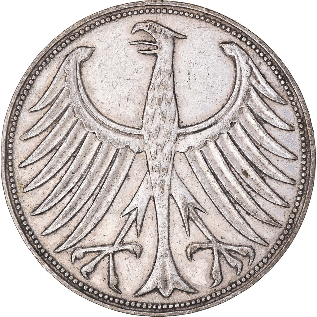 Coin, GERMANY - FEDERAL REPUBLIC, 5 Mark, 1960, Stuttgart, EF(40-45), Silver