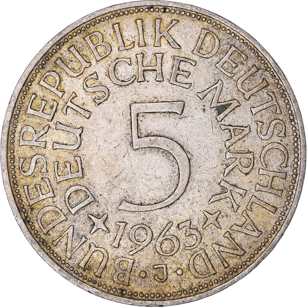 Moneta, GERMANIA - REPUBBLICA FEDERALE, 5 Mark, 1963, Hamburg, BB, Argento