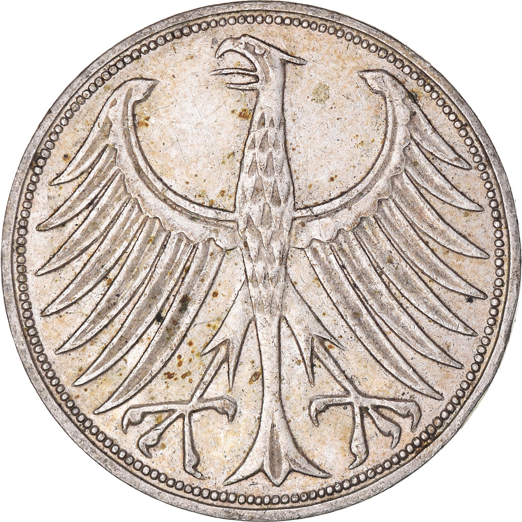 Coin, GERMANY - FEDERAL REPUBLIC, 5 Mark, 1967, Stuttgart, VF(30-35), Silver